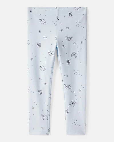 Toddler Girl Printed Cotton Pull-On Stretch Leggings - Blue