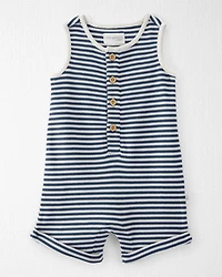 Baby Organic Cotton Waffle Knit Romper in Stripes