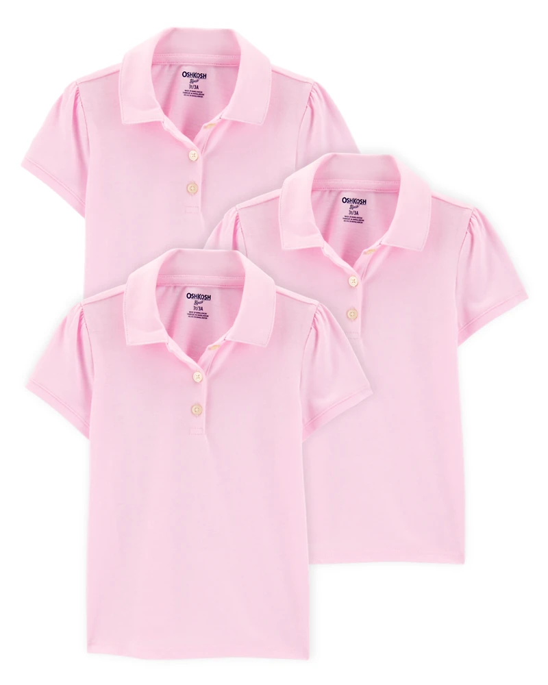 Toddler 3-Pack Pique Uniform Polo Shirts - Pink