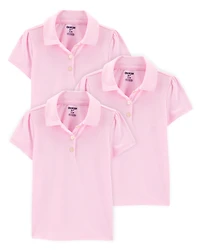 Toddler 3-Pack Pique Uniform Polo Shirts - Pink