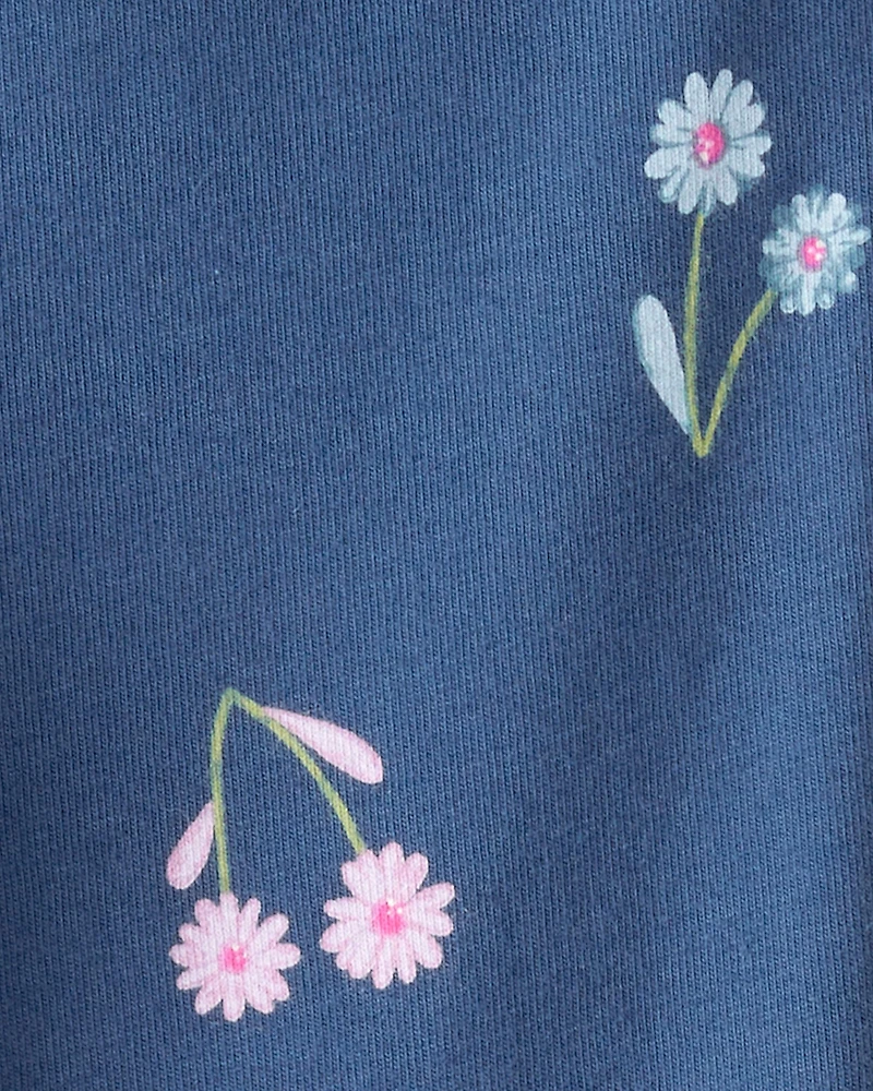 Toddler Girl Floral Cotton Pull-On Stretch Leggings - Blue