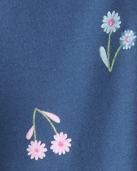 Toddler Girl Floral Cotton Pull-On Stretch Leggings - Blue