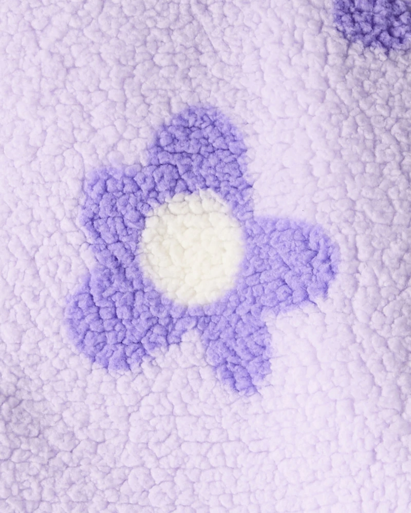 Toddler Girl Floral Sherpa Quarter-Zip Pullover - Purple