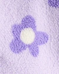 Toddler Girl Floral Sherpa Quarter-Zip Pullover - Purple