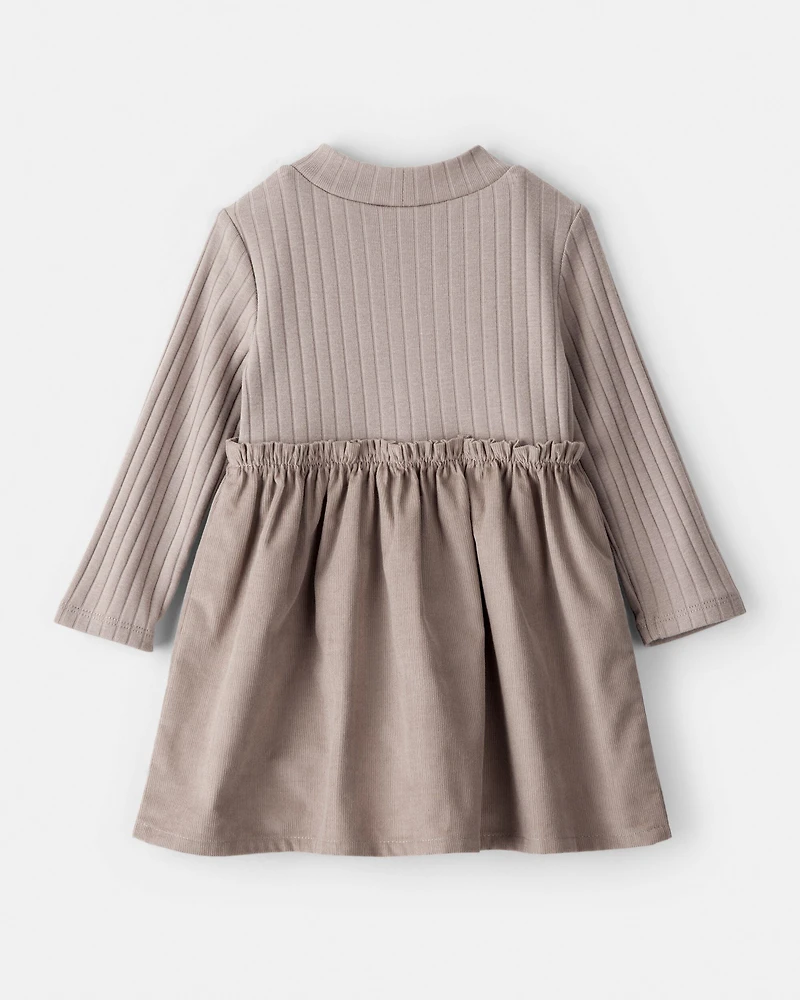 Baby Girl Rib Knit Dress - Brown