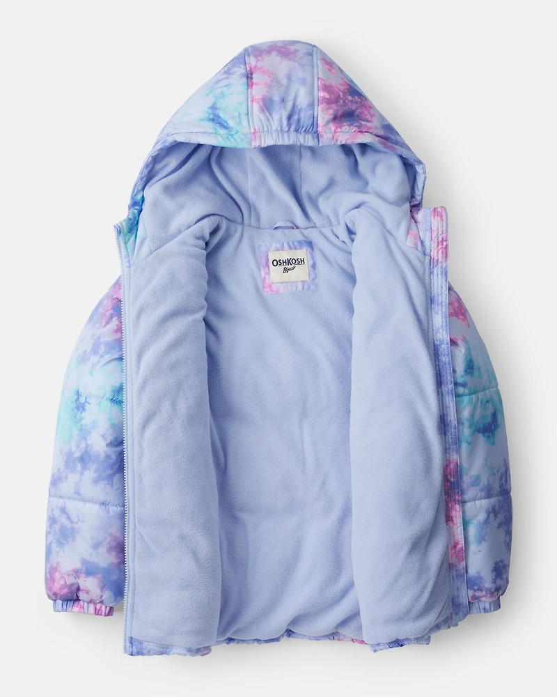Girls 2-Piece Tie Dye Hooded Snowsuit Jacket & Bib Set - Blue