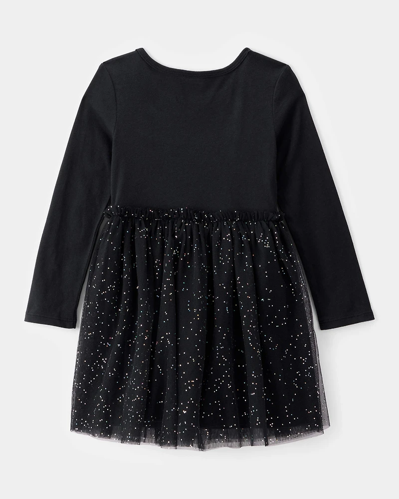 Toddler Halloween Skeleton Glitter Tulle Dress - Black