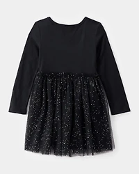 Toddler Halloween Skeleton Glitter Tulle Dress - Black