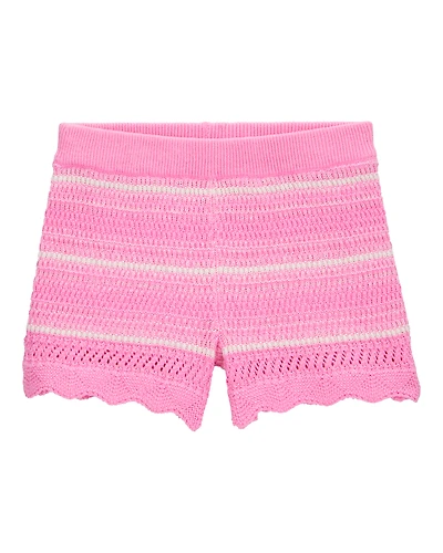 Toddler Striped Crotchet Knit Shorts - Pink
