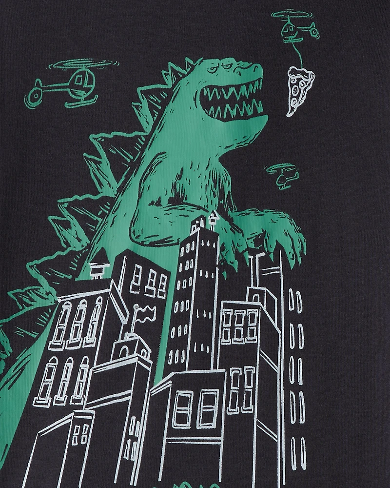 Boys Godzilla 100% Cotton  Loose Fit 4-Piece Pajamas - Black/Green