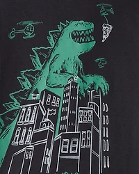 Boys Godzilla 100% Cotton  Loose Fit 4-Piece Pajamas - Black/Green