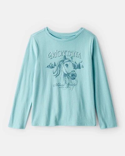 Girls Montana Western Horse Long-Sleeve Graphic Tee - Blue
