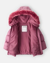 Toddler Girl Hooded Puffer Jacket - Burgundy