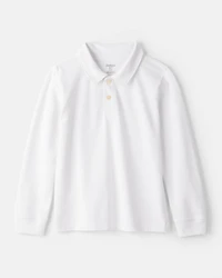 Boys Pique Long-Sleeve Polo Shirt - White