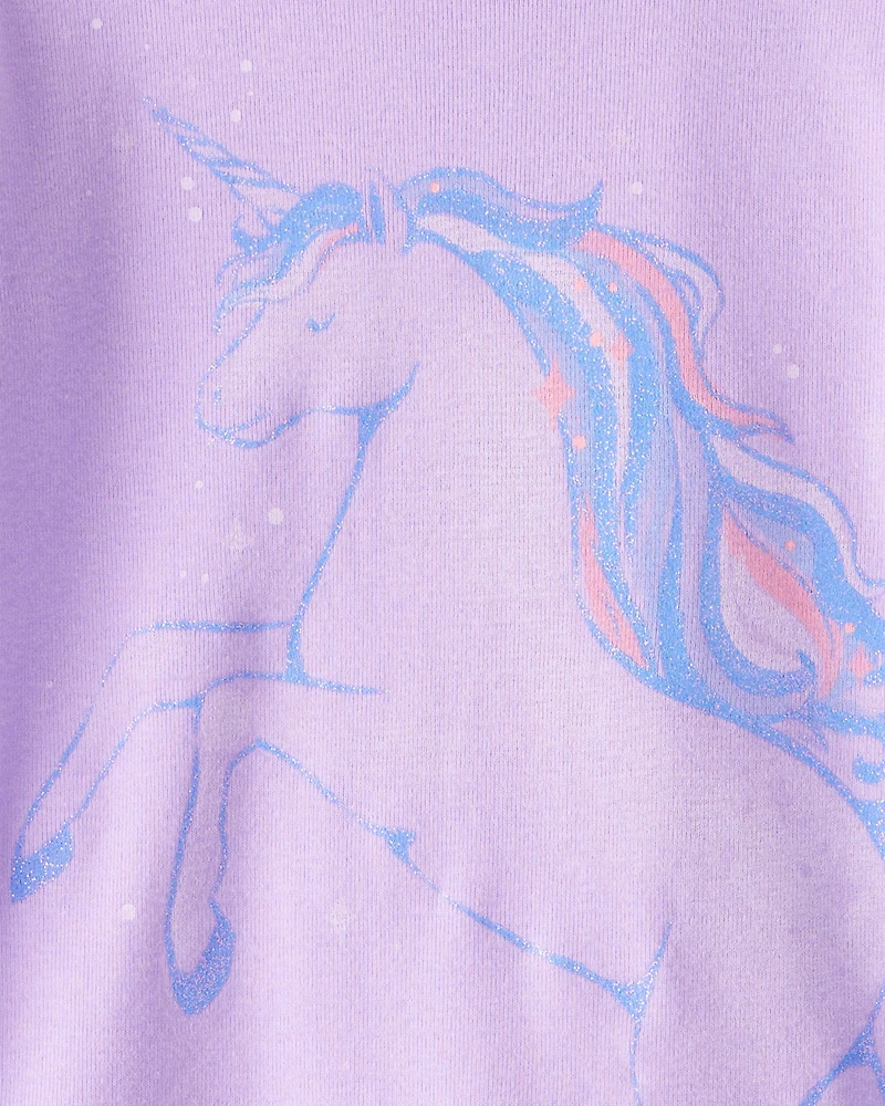Toddler Unicorn Print Snug Fit Cotton 4-Piece Pajamas