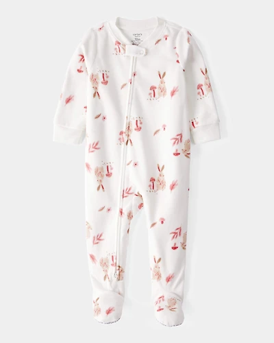 Toddler 1-Piece Bunny Fleece Footie Pajamas - Ivory