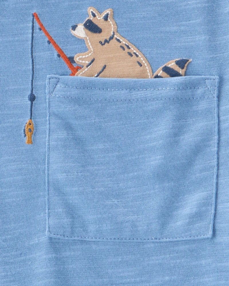 Toddler Boy 2-Piece Fishing Raccoon Loose Fit Pajamas - Blue