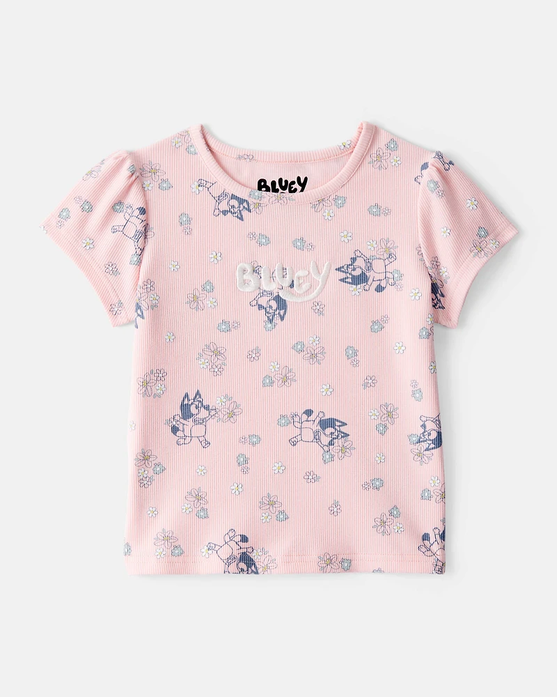 Toddler Girl Bluey Floral Print Short-Sleeve Graphic Tee - Pink