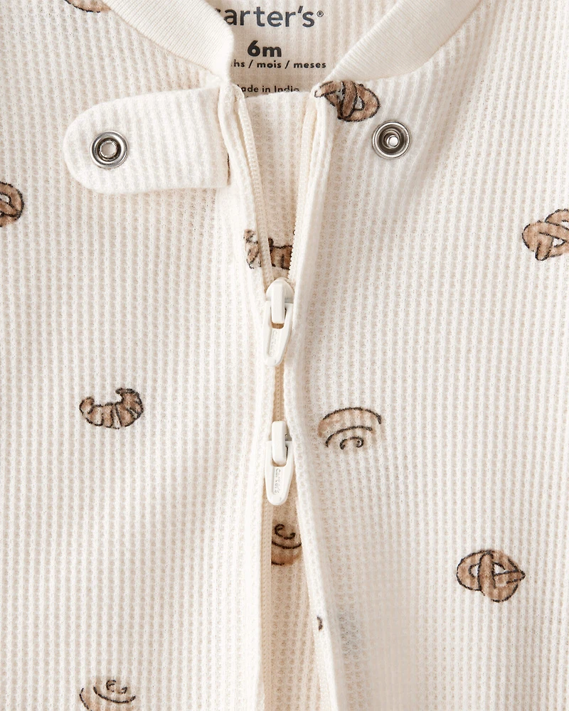 Baby Pastry Print Cotton Long-Sleeve Snug Fit Sleep & Play Pajamas - Cream