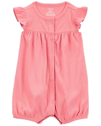 Baby Girl Cotton Rib Short-Sleeve Romper - Pink