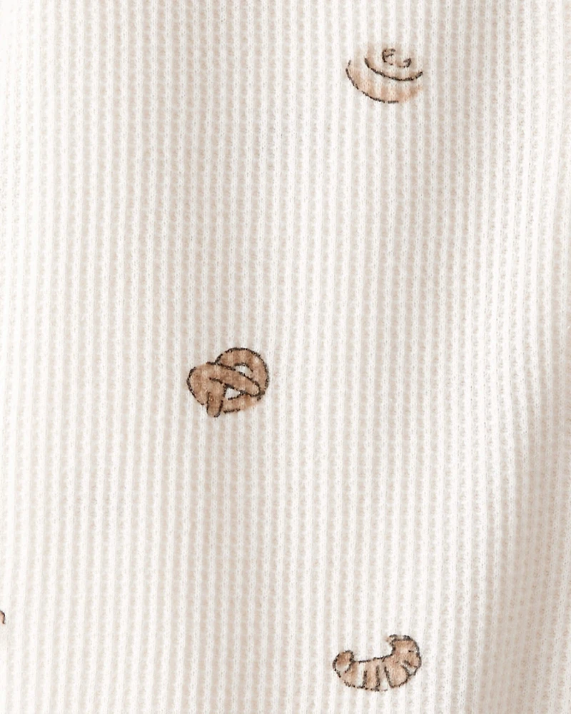 Baby Pastry Print Cotton Long-Sleeve Snug Fit Sleep & Play Pajamas - Cream