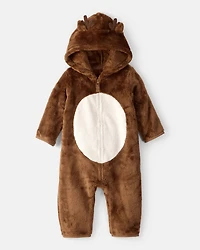 Baby Reindeer Hooded Jumpsuit - Brown