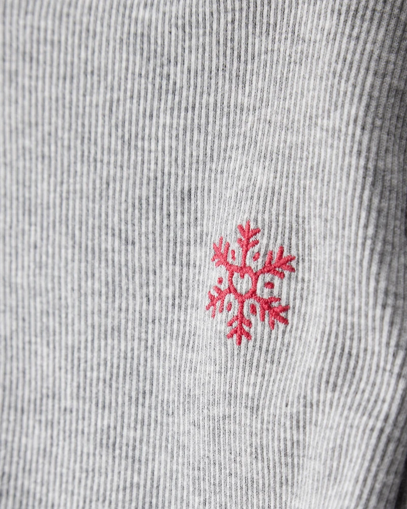 Baby Girl Snowflake Mock Neck Rib Top - Grey