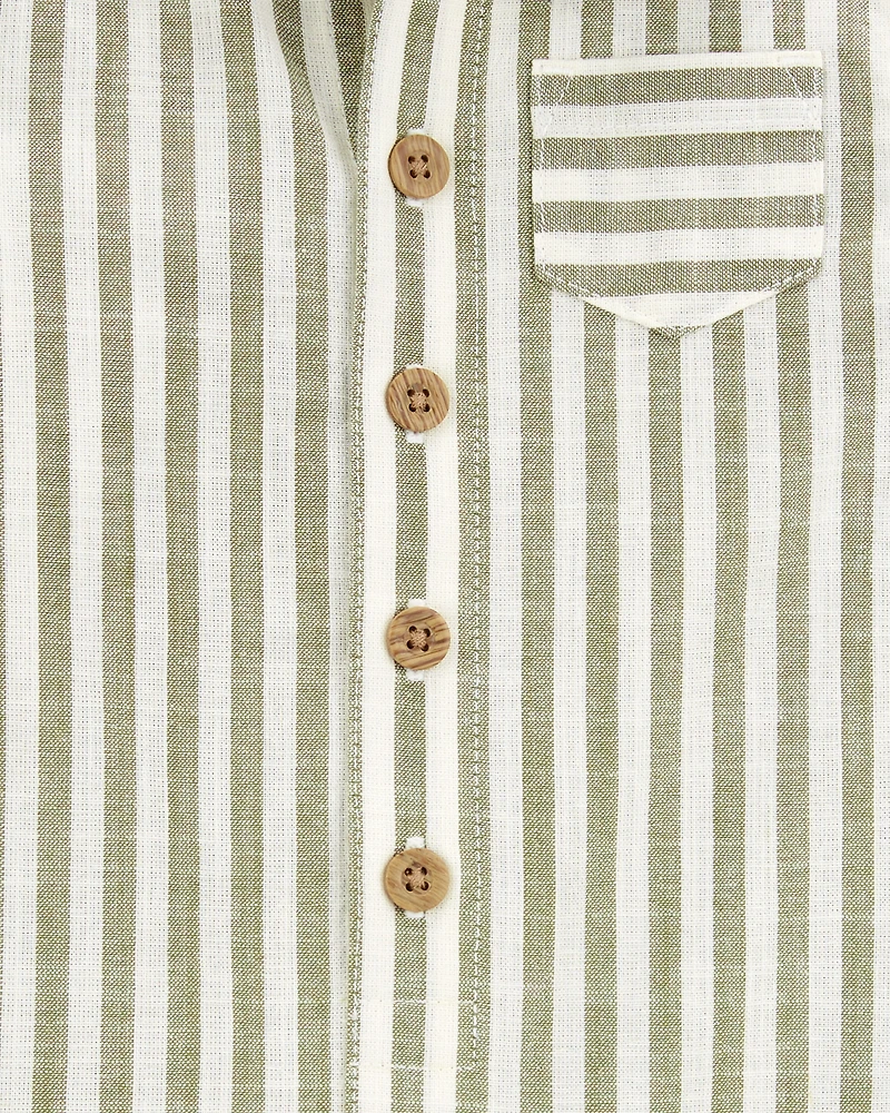 Baby Striped Short-Sleeve Romper- Green