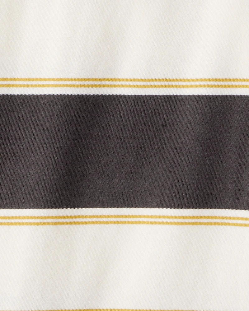 Boys Cotton Short-Sleeve Stripe Polo - Brown/Ivory