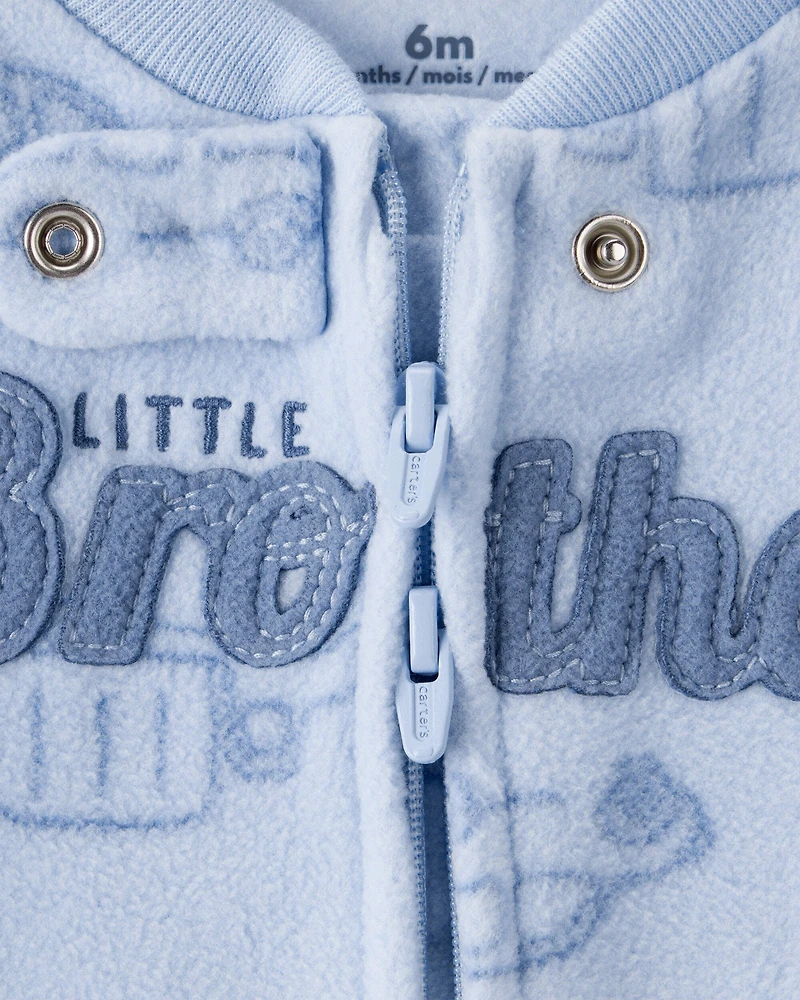 Baby Boy Firetruck Print Loose Fit Long-Sleeve Sleep & Play - Blue
