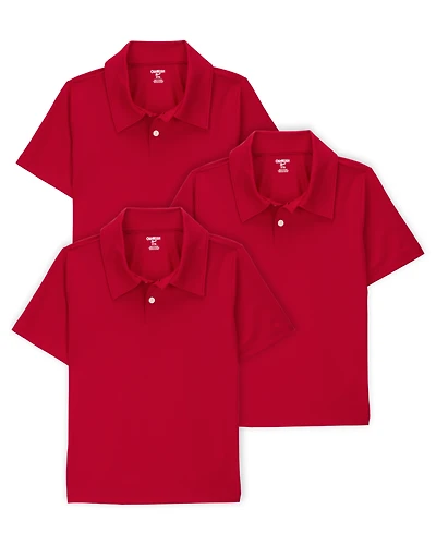 Kid 3-Pack Active Uniform Polo Shirts in Moisture Wicking BeCool™ Fabric - Red