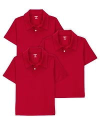 Kid 3-Pack Active Uniform Polo Shirts in Moisture Wicking BeCool™ Fabric - Red