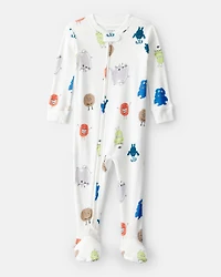 Baby Boy Monster 100% Cotton Snug Fit 2-Way Zip Footie 1-Piece Pajamas - Ivory