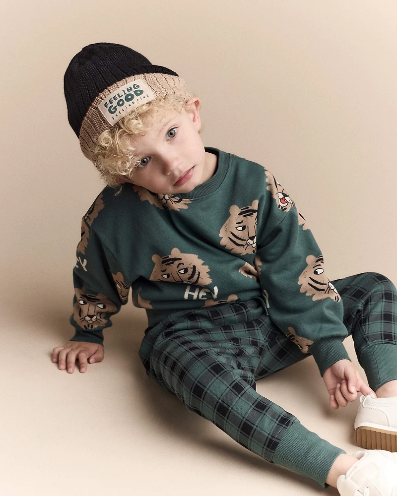 Toddler No-Seam Jogger Pant in Plaid - Green/Black