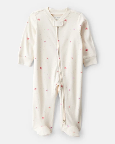 Baby Girl Valentine's Day Candy Heart 100% Cotton Snug Fit 2-Way Zip Sleep & Play Pajamas - Cream