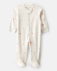 Baby Girl Valentine's Day Candy Heart 100% Cotton Snug Fit 2-Way Zip Sleep & Play Pajamas - Cream