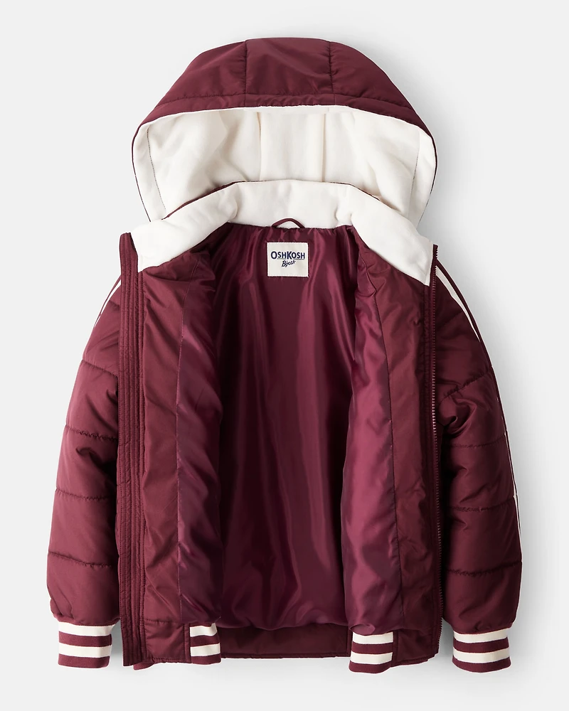 Boys Striped Sleeves Hooded Puffer Jacket - Red
