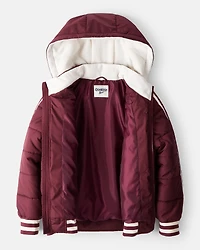 Boys Striped Sleeves Hooded Puffer Jacket - Red
