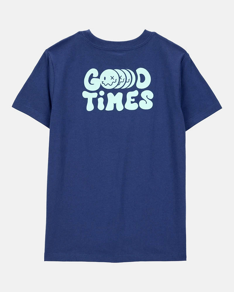 Boys Smiley Face Short-Sleeve Graphic Tee - Navy