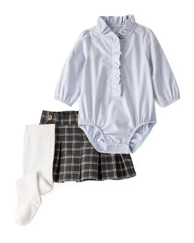 Baby Girl 3-Piece Corduroy Bodysuit, Plaid Skort & Printed Pants Set - Multi