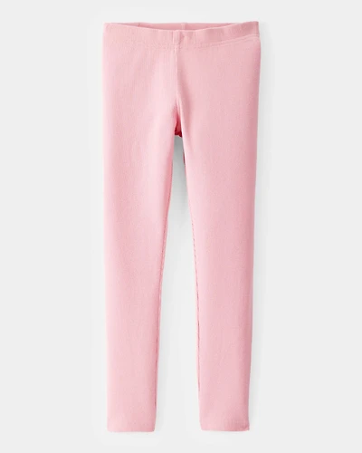 Kid Solid Cotton Ribbed Stretch Leggings - Pink
