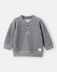 Baby Boy Ribbed Velour Pullover Sweatshirt - Grey