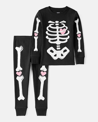 Toddler 2-Piece Glow The Dark Skeleton 100% Snug Fit Cotton Pajamas - Black