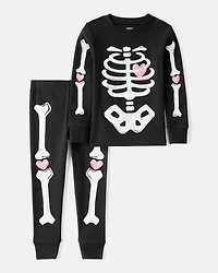 Toddler 2-Piece Glow The Dark Skeleton 100% Snug Fit Cotton Pajamas - Black