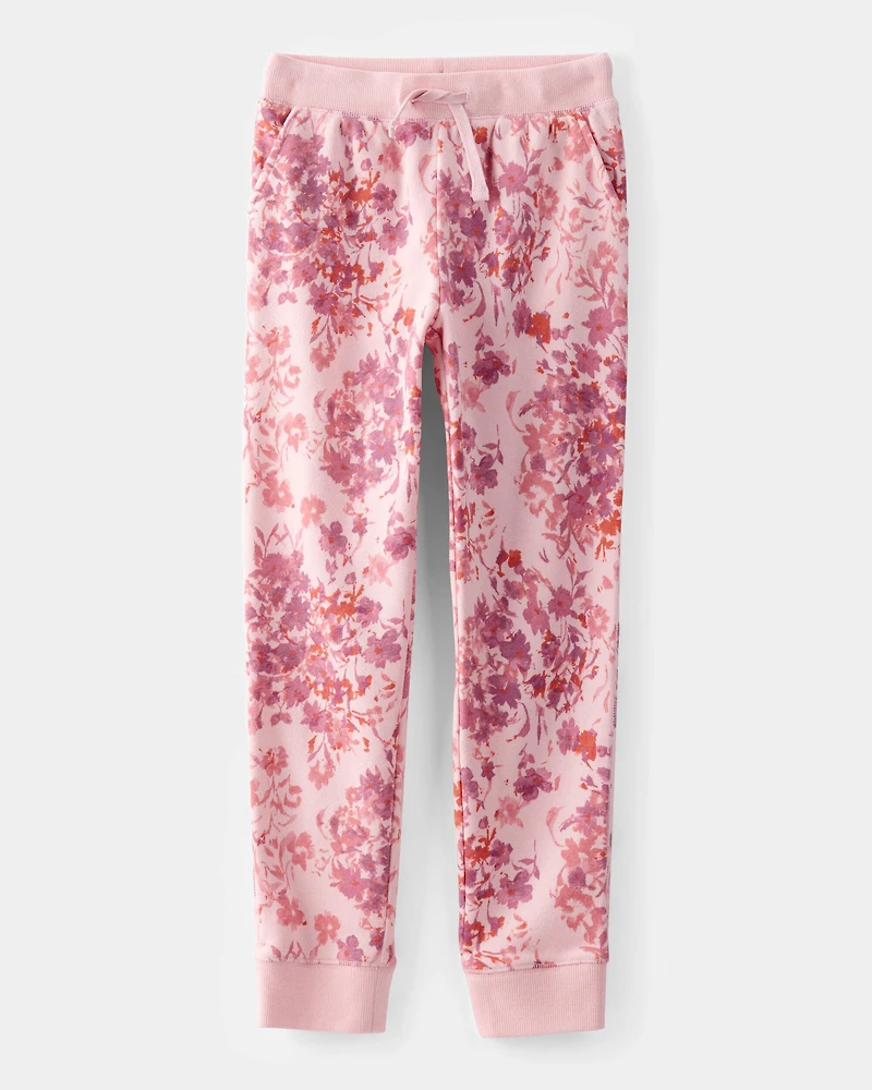 Girls DayDream Fleece Floral Drawstring Joggers - Pink