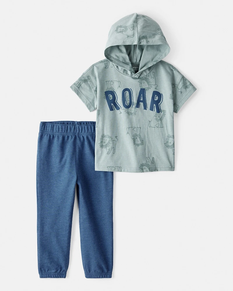Toddler Boy 2-Piece Roar Hooded Tee & Jogger Pant Set - Green/Blue