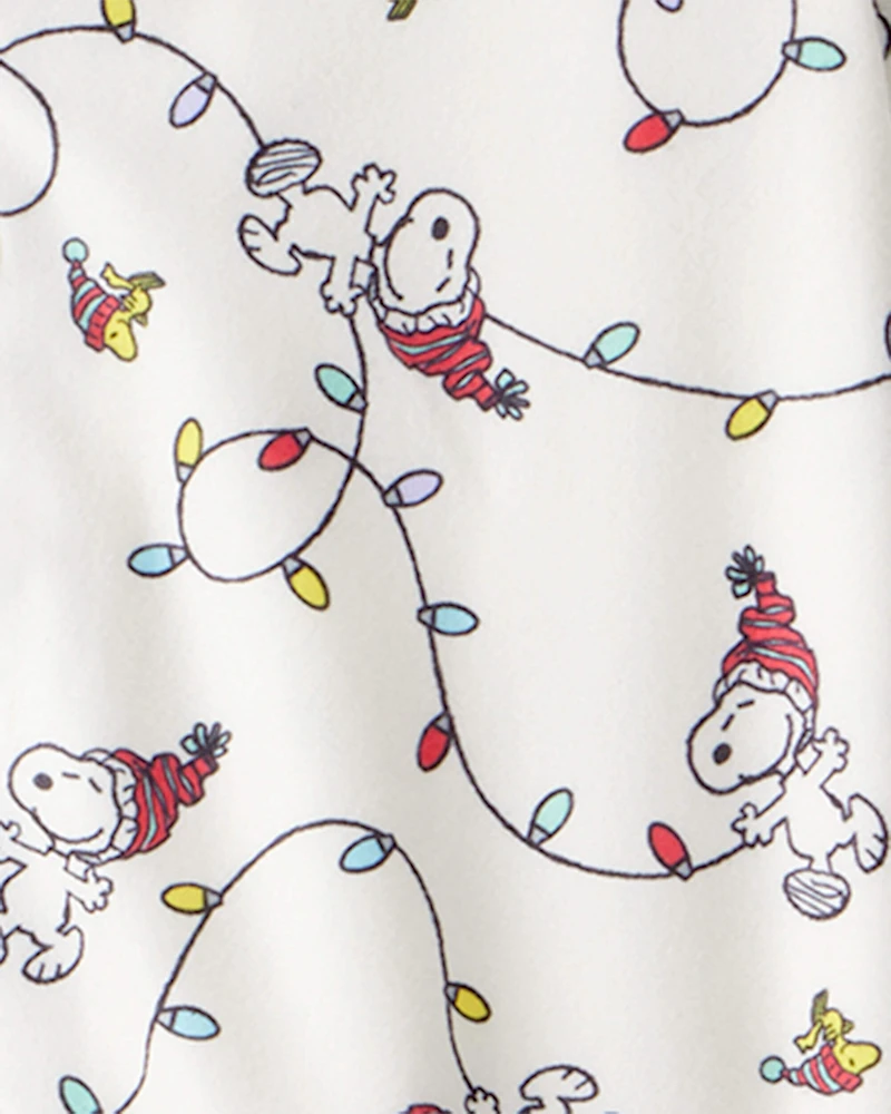 Toddler Peanuts Snoopy Print Fleece Long-Sleeve Loose Fit 2-Piece Pajamas - White