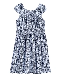 Kid Floral Short-Sleeve Dress - Blue