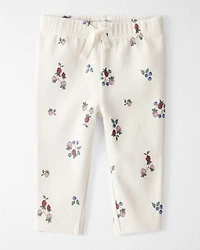 Baby Girl Organic Cotton Ribbed Knit Pants in Berry Blossom Print