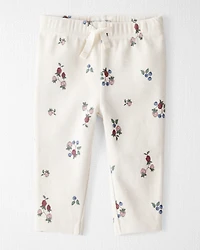 Baby Girl Organic Cotton Ribbed Knit Pants in Berry Blossom Print
